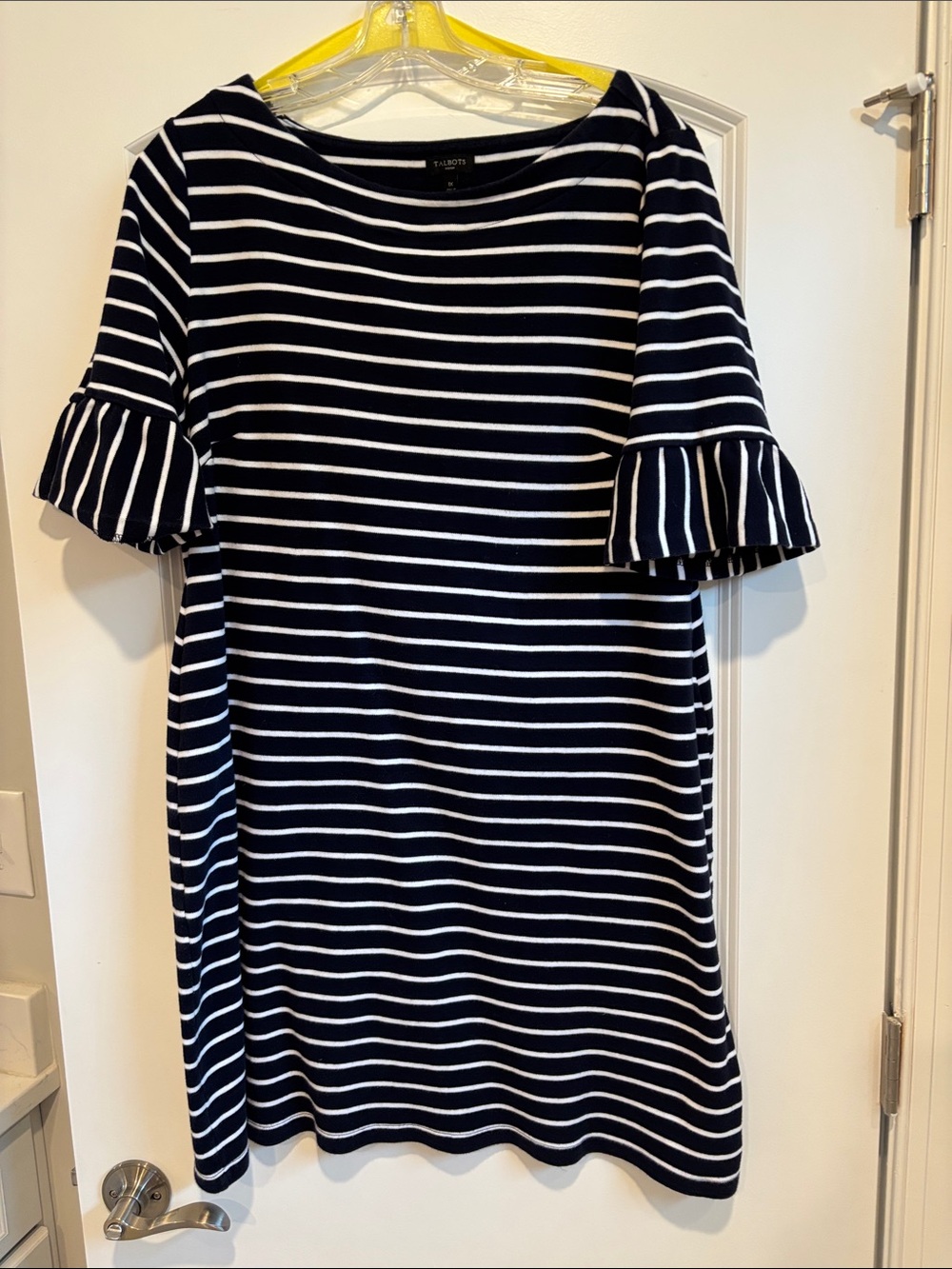Talbots Navy & White Striped Ruffle-Sleeve Knee Length Dress Size 1X